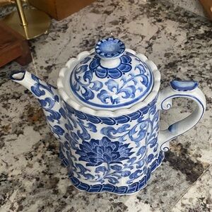 Blue and White Floral Ceramic Teapot